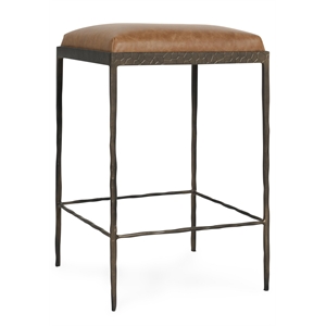 Classic Home Bose 26&quot Top Grain Leather Counter Stool in Chestnut Brown