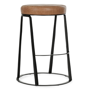 Classic Home Sawyer Round 26&quot Top Grain Leather Counter Stool in Chestnut Brown