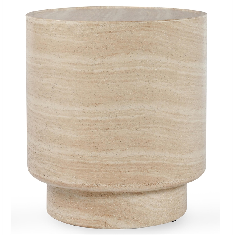 Classic Home Mckenna Round Stone Outdoor End Table in Beige