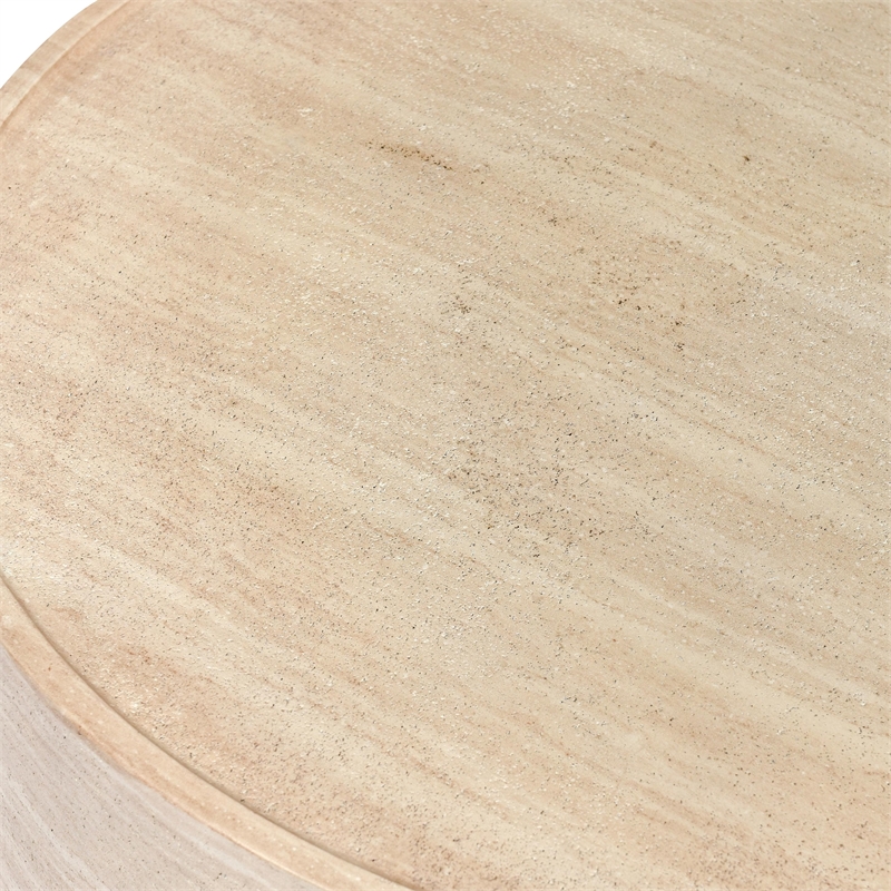 Classic Home Mckenna Round Stone Outdoor Coffee Table in Beige