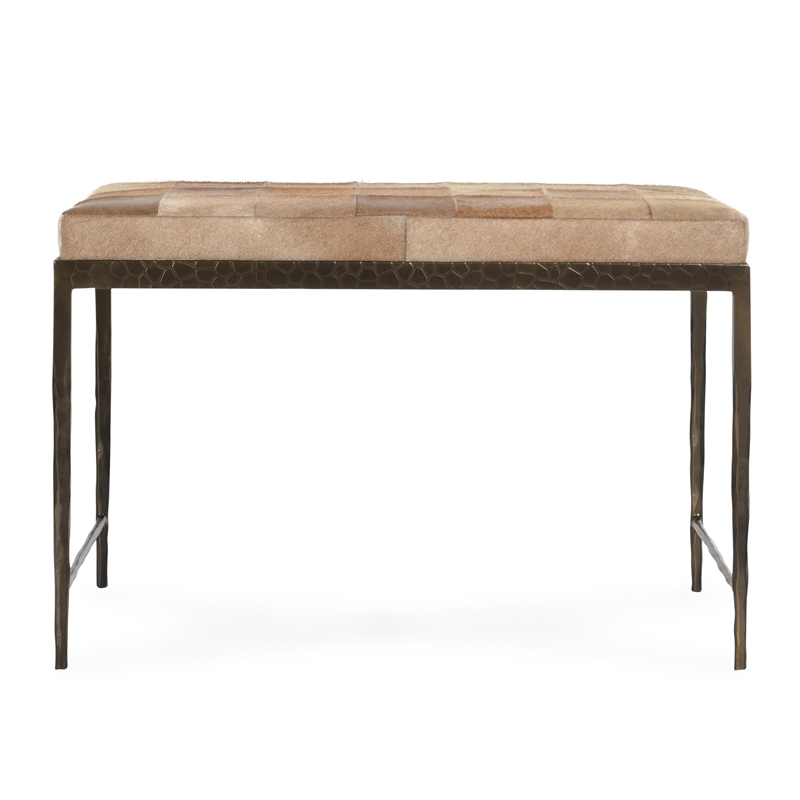 Classic Home Achen Leather Hide Ottoman Bench in Blond