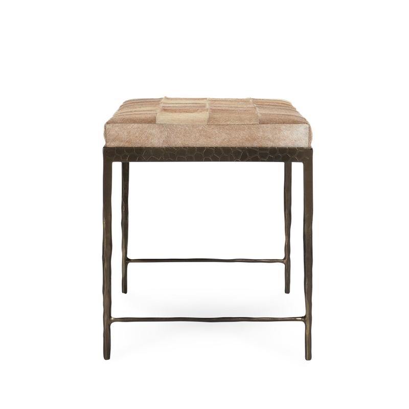 Classic Home Achen Leather Hide Ottoman Bench in Blond