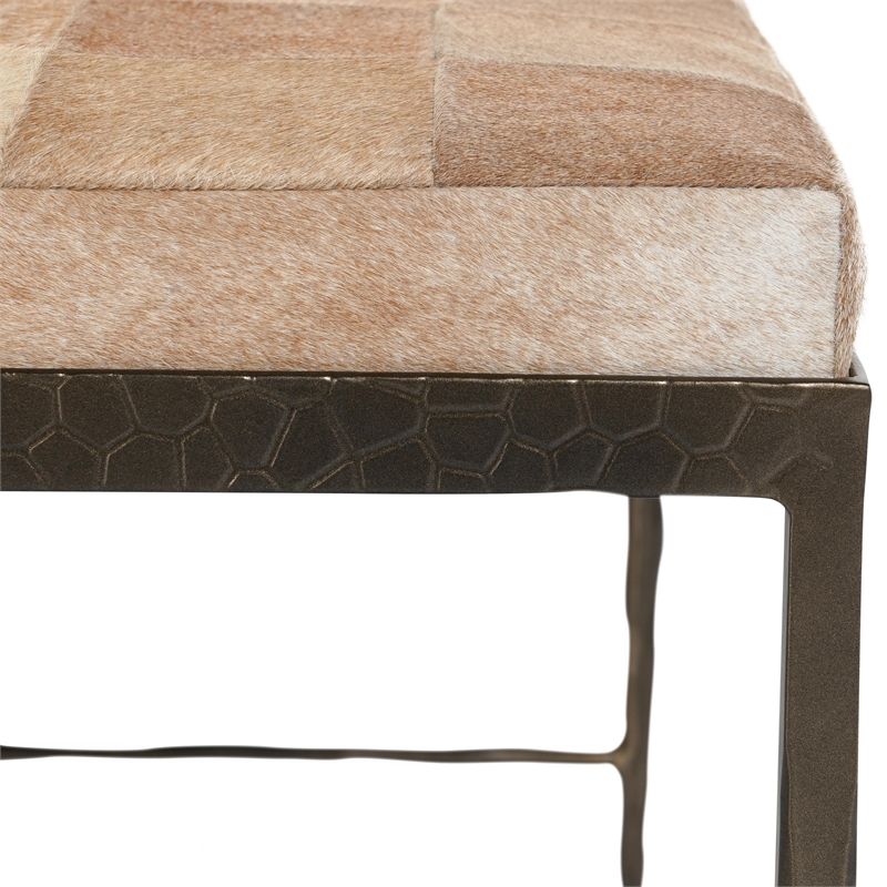 Classic Home Achen Leather Hide Ottoman Bench in Blond