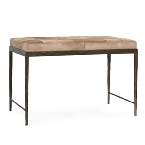 Classic Home Achen Leather Hide Ottoman Bench in Blond