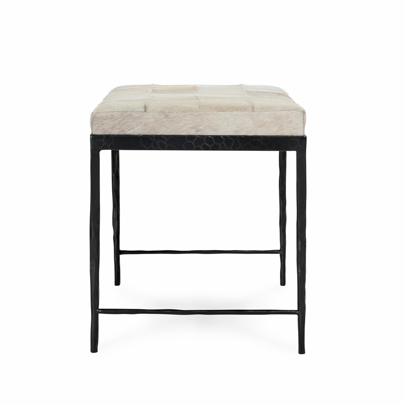 Classic Home Achen Leather Hide Ottoman Bench in Beach Ivory