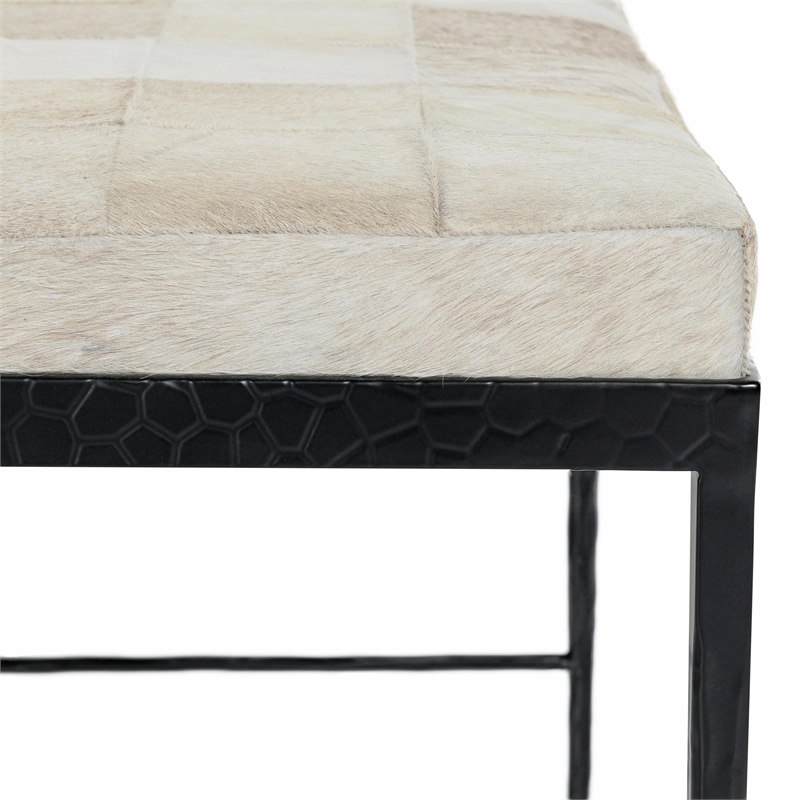 Classic Home Achen Leather Hide Ottoman Bench in Beach Ivory