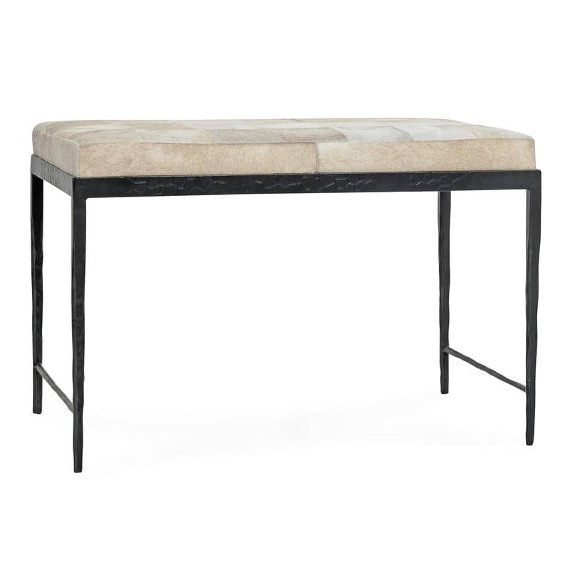 Classic Home Achen Leather Hide Ottoman Bench in Beach Ivory