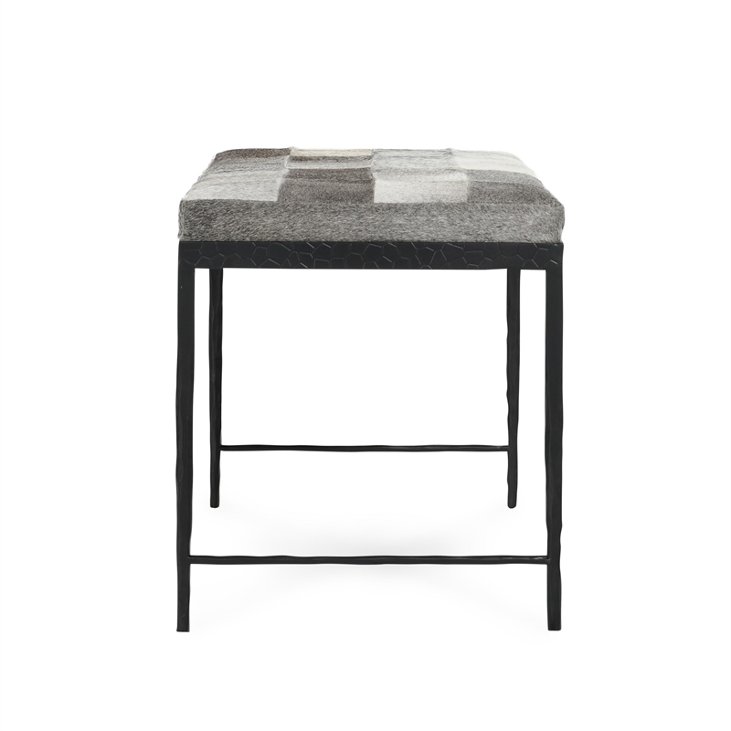 Classic Home Achen Leather Hide Ottoman Bench in Gray