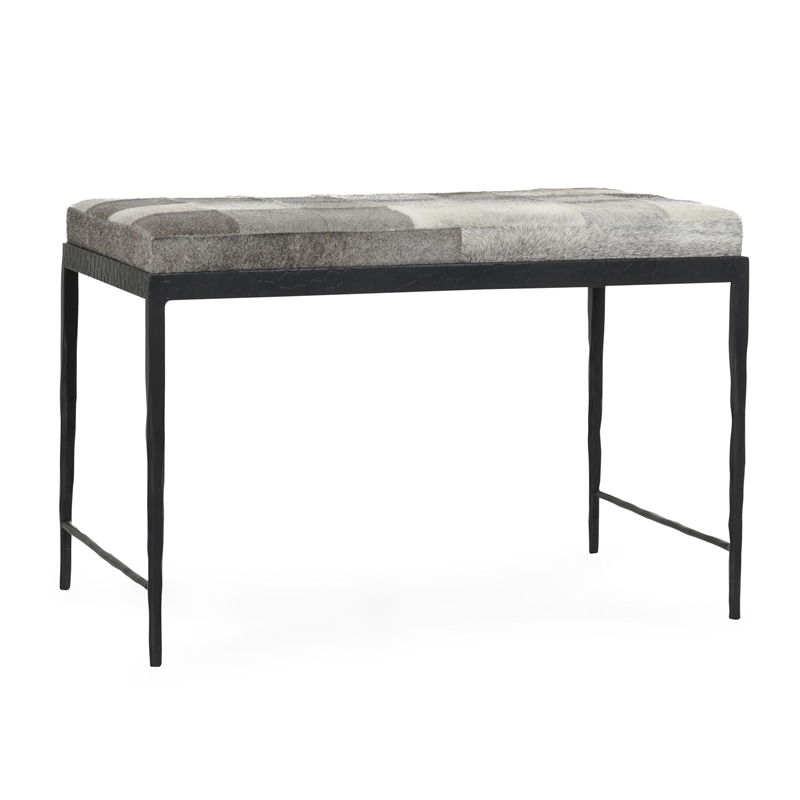 Classic Home Achen Leather Hide Ottoman Bench in Gray