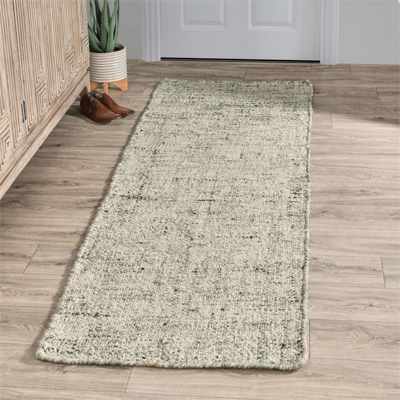 Oscoda 2.6'x8' Sustainable Handwoven Jute Blend Sage Green Accent Rug