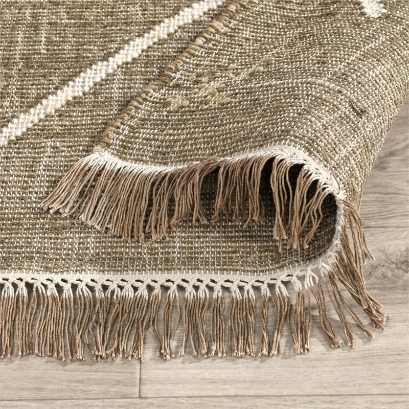 Belfast 2.6'x8' Wool Blend Geometric Pattern Handwoven Khaki Area Rug Runner