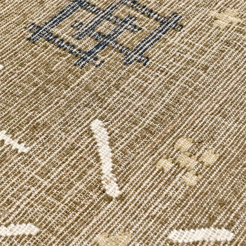 Belfast 2.6'x8' Wool Blend Geometric Pattern Handwoven Khaki Area Rug Runner