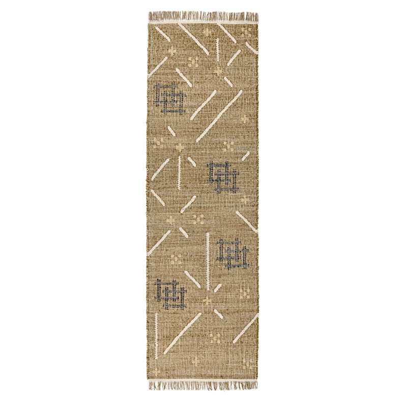 Belfast 2.6'x8' Wool Blend Geometric Pattern Handwoven Khaki Area Rug Runner