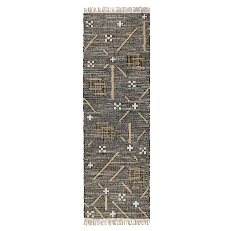 Belfast 2.6'x8' Wool Blend Handwoven Caviar Black Area Rug Runner