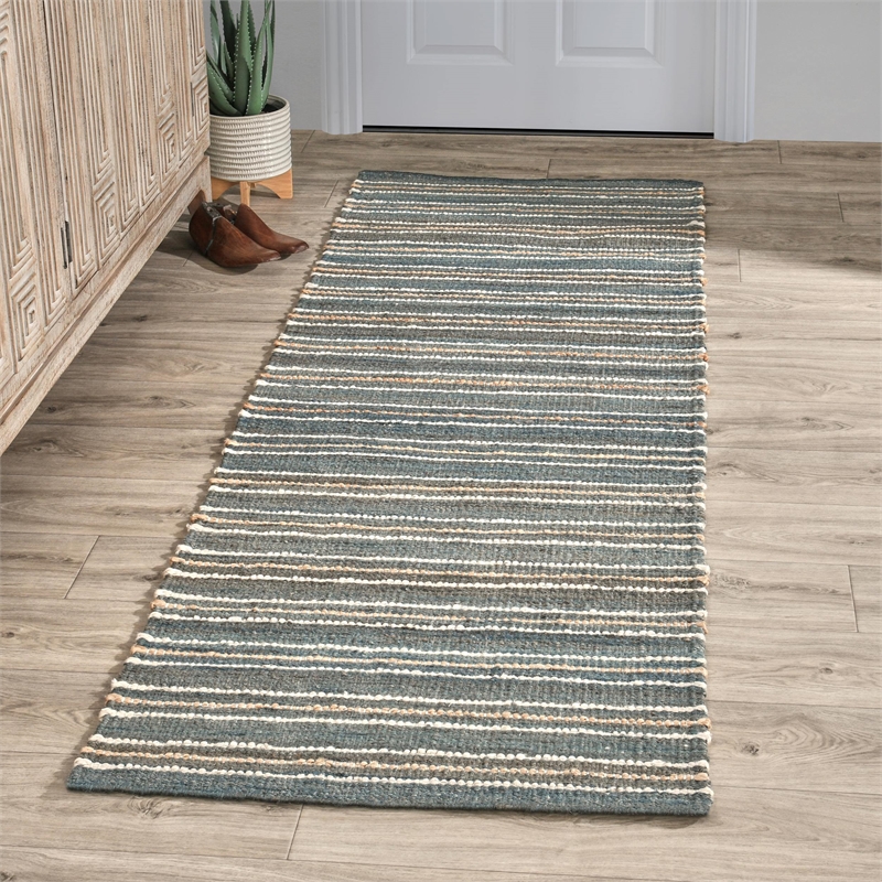 Del Mar 2.6'x8' Jute Blend Handwoven Sustainable Aqua Blue Accent Rug Runner