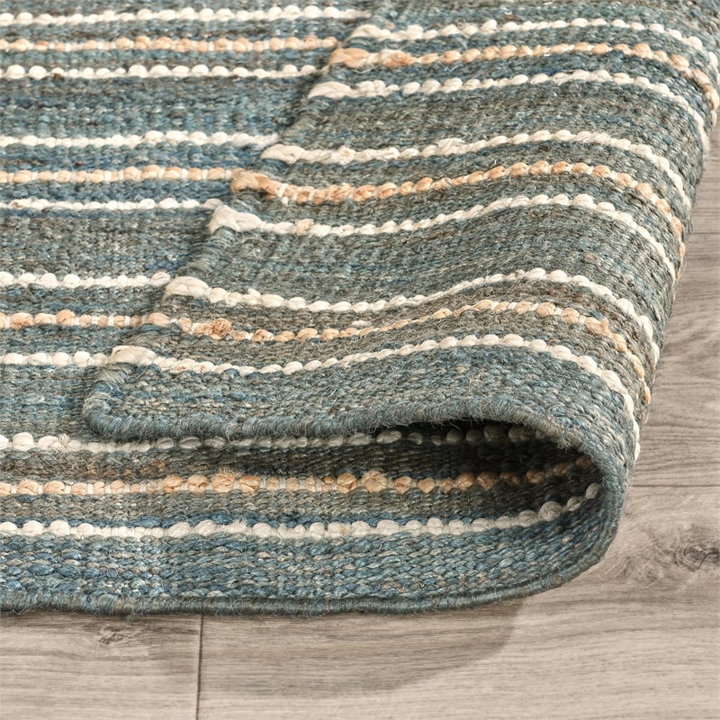 Del Mar 2.6'x8' Jute Blend Handwoven Sustainable Aqua Blue Accent Rug Runner