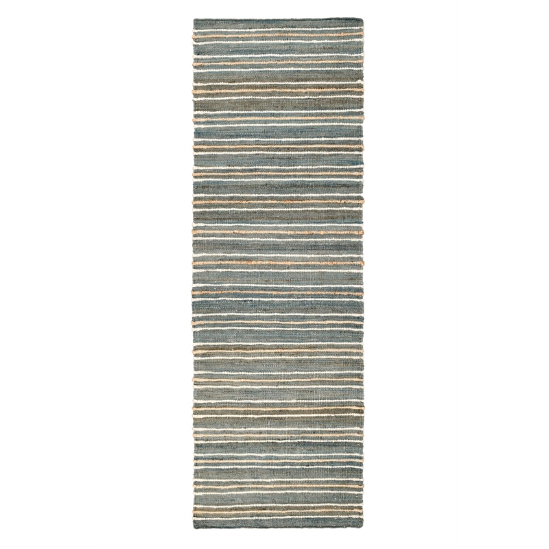 Del Mar 2.6'x8' Jute Blend Handwoven Sustainable Aqua Blue Accent Rug Runner
