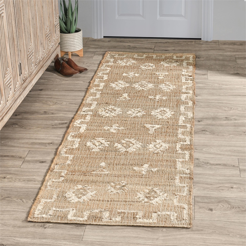 Reposa 2.6'x8' Jute Blend Handwoven Sustainable Natural Ivory Accent Rug