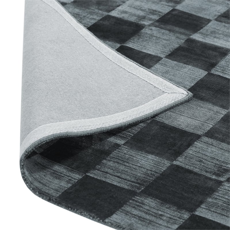 Berlin 5'x8' Indoor Soft Fabric Handwoven Checkered Ink Blue Accent Area Rug