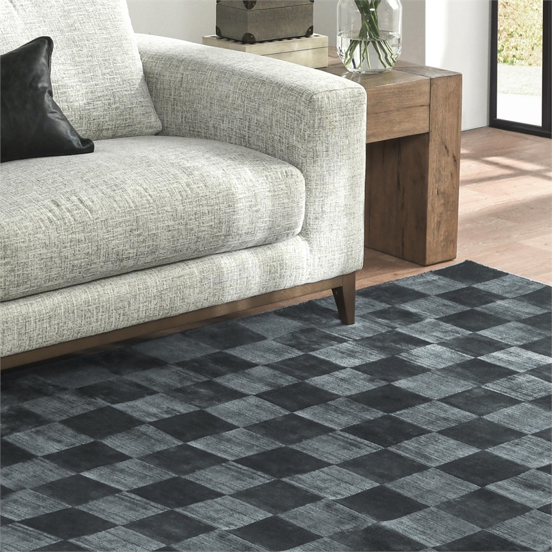 Berlin 8'x10' Indoor Soft Fabric Handwoven Checkered Ink Blue Accent Area Rug