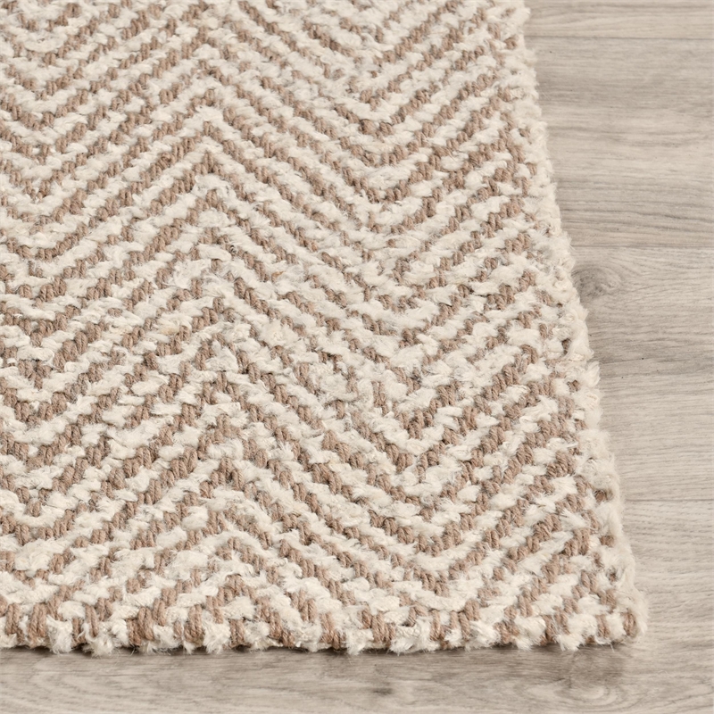Herringbone 6'x9' Hand Spun Wool Blend Chenille Ivory Area Accent Rug