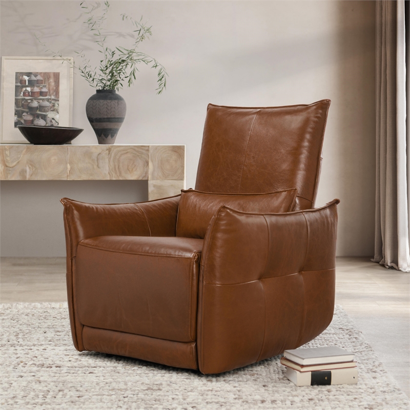 Classic Home Amsterdam Top Grain Leather Recliner Arm Chair in Brown