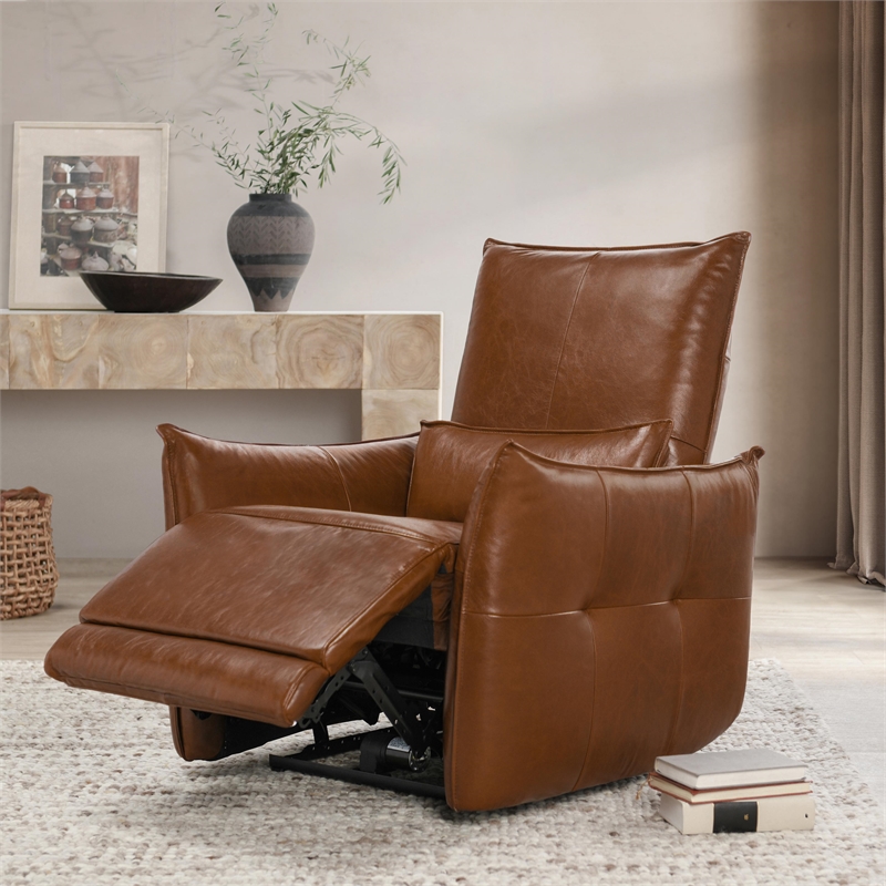 Classic Home Amsterdam Top Grain Leather Recliner Arm Chair in Brown