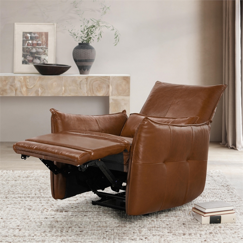 Classic Home Amsterdam Top Grain Leather Recliner Arm Chair in Brown