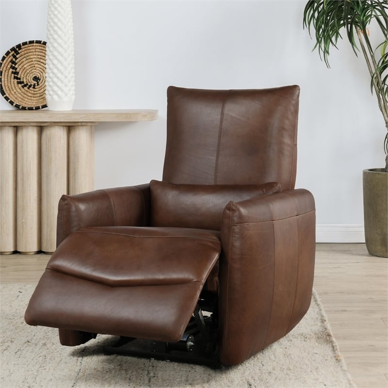 Classic Home Thaya Leather Power Recliner Chair in Antique Brown
