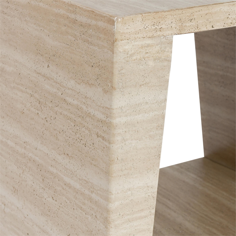 Classic Home Rosen Outdoor Travertine-Style Stone End Table in Beige