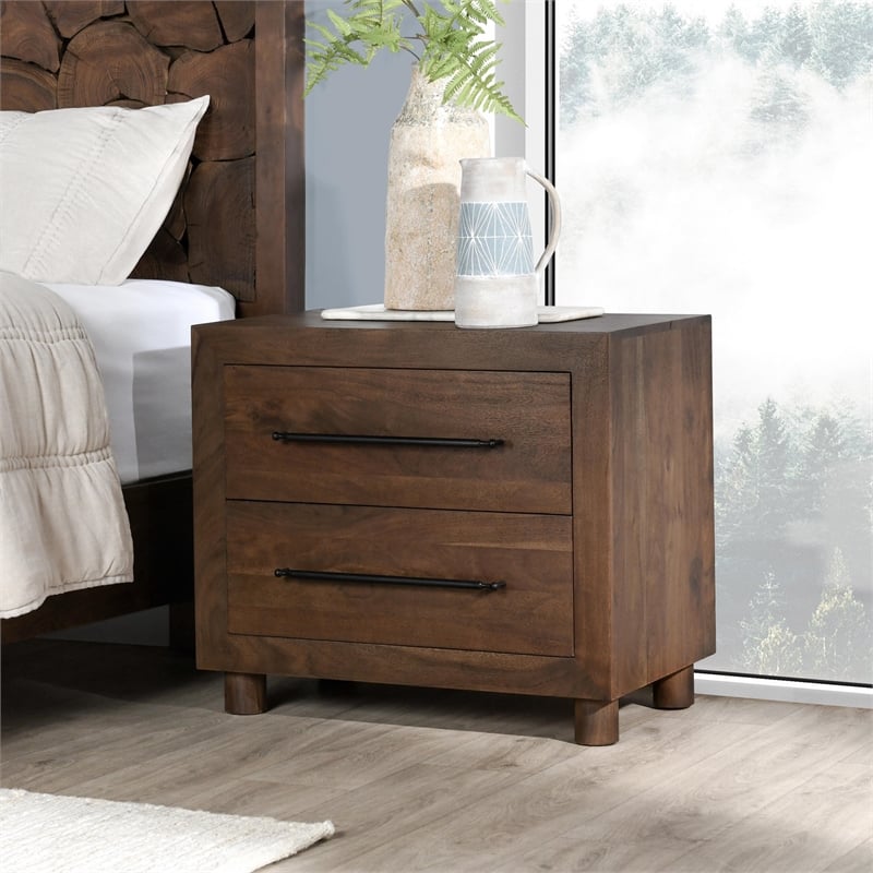 Classic Home Jaxon 2-Drawer Acacia Wood Nightstand in Cocoa Brown