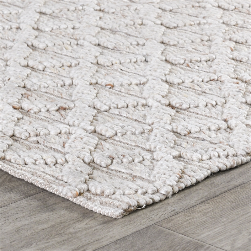 Portpla 5'x8' Wool Blend Hand Loomed Beige Accent Area Rug