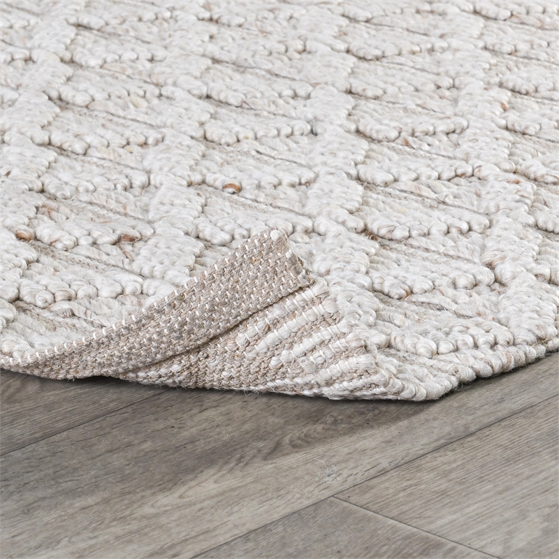Portpla 5'x8' Wool Blend Hand Loomed Beige Accent Area Rug