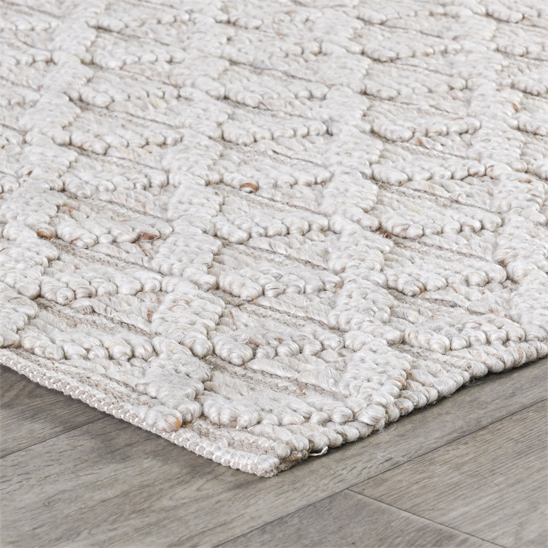 Portpla 8'x10' Wool Blend Hand Loomed Beige Accent Area Rug