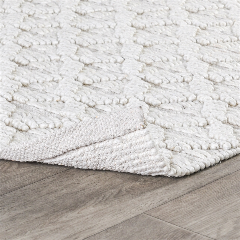 Portpla 9'x12' Wool Blend Hand Loomed Beige Accent Area Rug