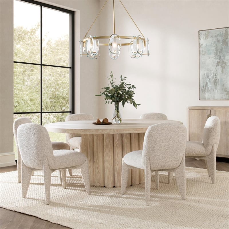 Classic Home Tiber 70in Round Oak Veneer Wood Dining Table White Washed
