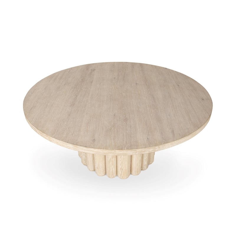 Classic Home Tiber 70in Round Oak Veneer Wood Dining Table White Washed