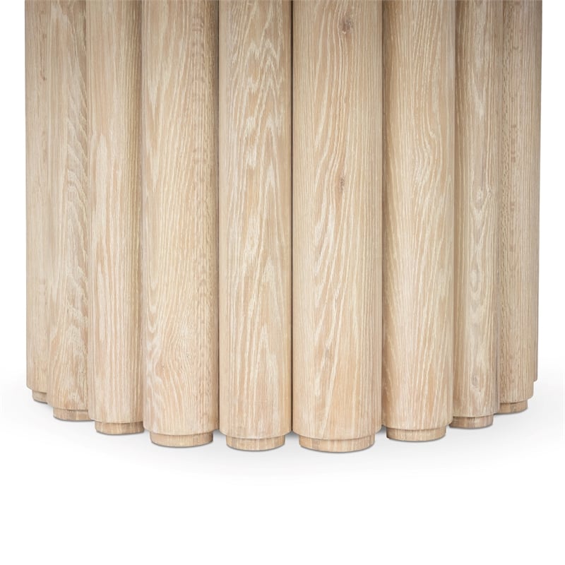 Classic Home Tiber 70in Round Oak Veneer Wood Dining Table White Washed