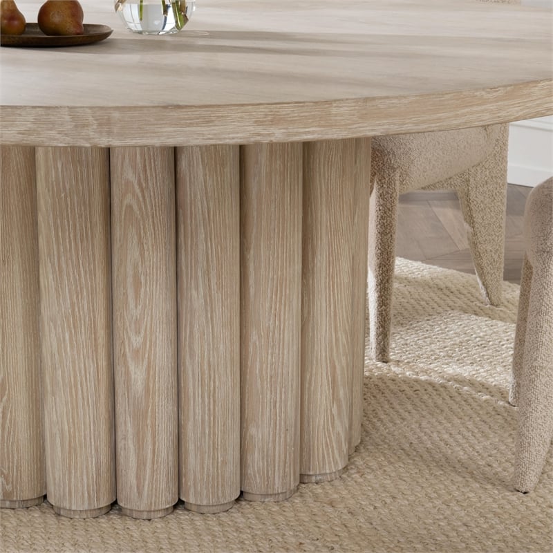 Classic Home Tiber 70in Round Oak Veneer Wood Dining Table White Washed