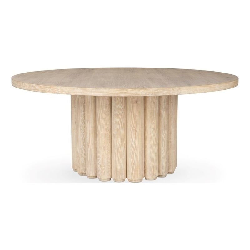 Classic Home Tiber 70in Round Oak Veneer Wood Dining Table White Washed