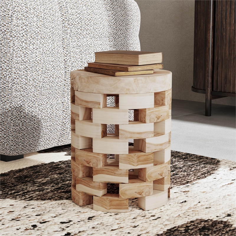 Classic Home Dacosta Natural Teak Wood Round Accent Table