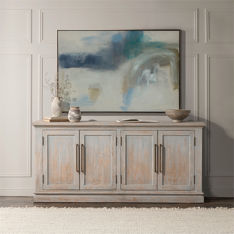 Classic Home Janes Reclaimed Pine Wood Sideboard Buffet Blue