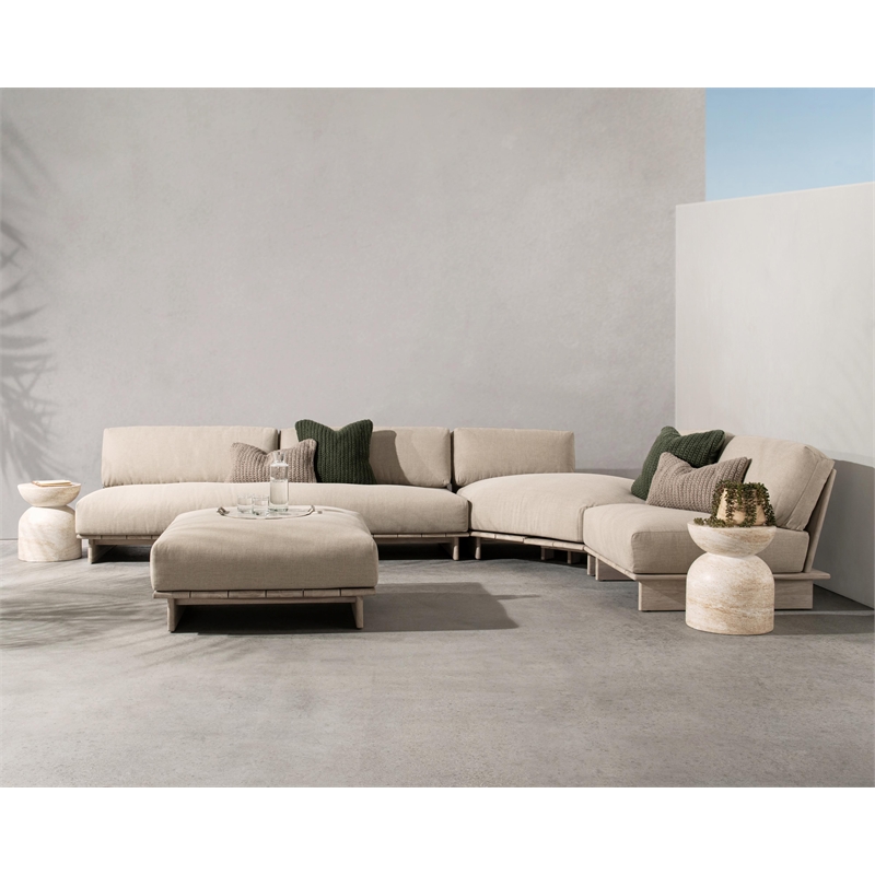 Livia Outdoor Teak Wood Modular Sectional in Taupe
