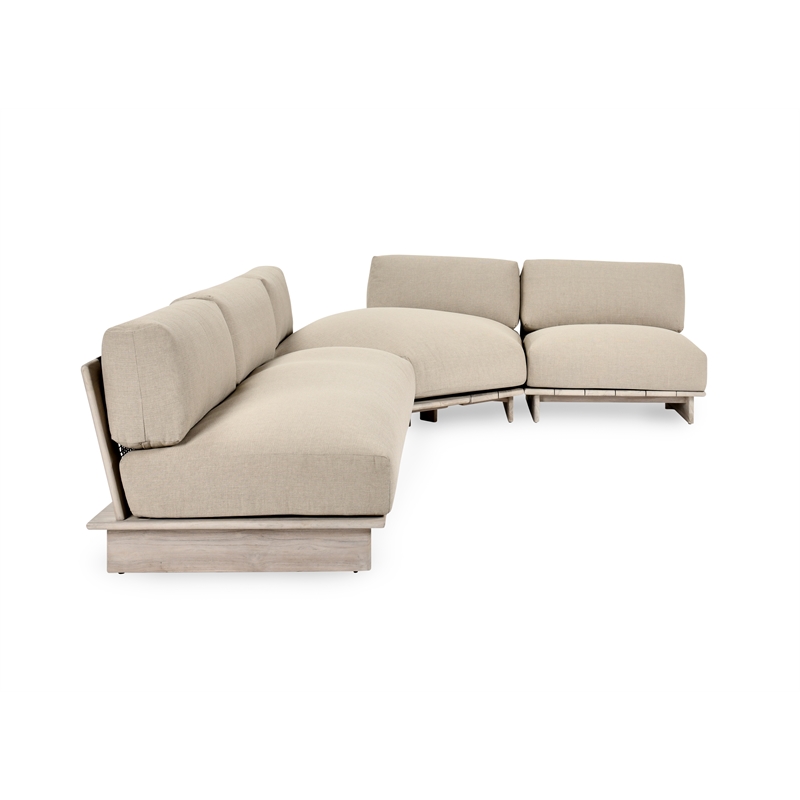 Livia Outdoor Teak Wood Modular Sectional in Taupe