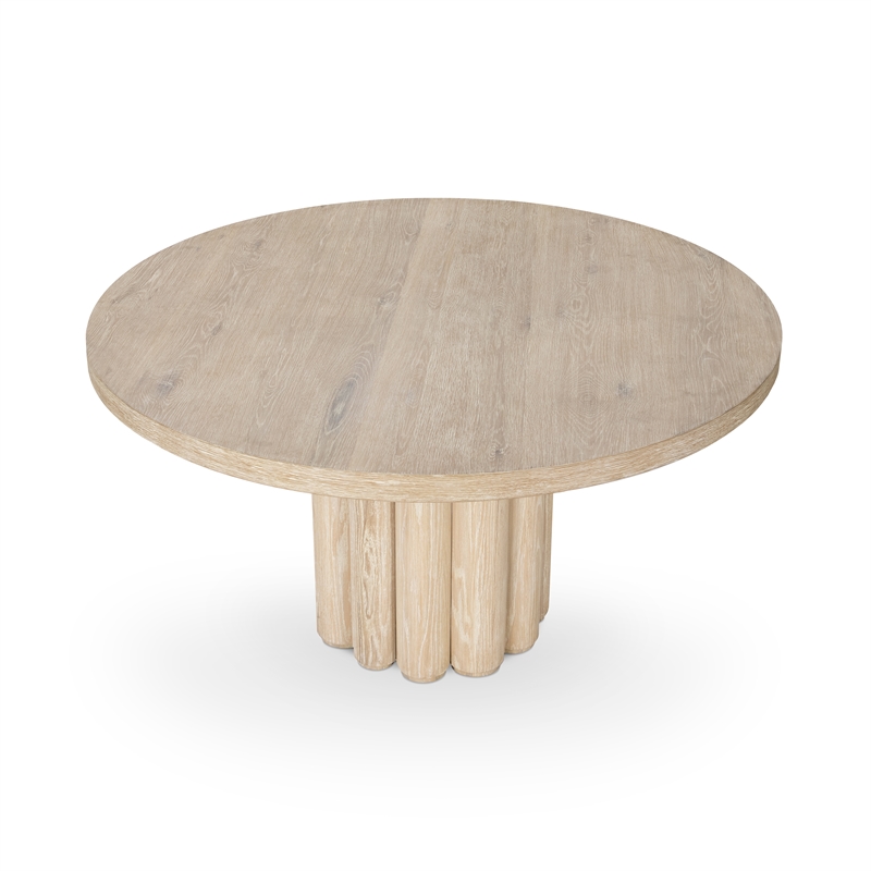 Classic Home Tiber 55in Round White Washed Wood Dining Table