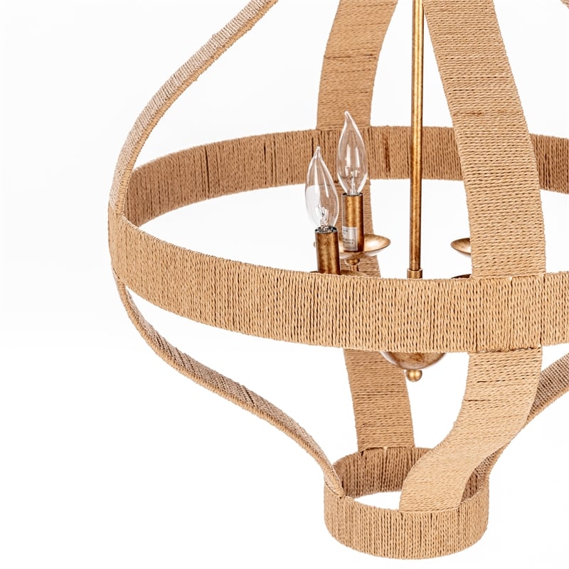 Classic Home Sarmiento Rattan Large Gold Pendant Light