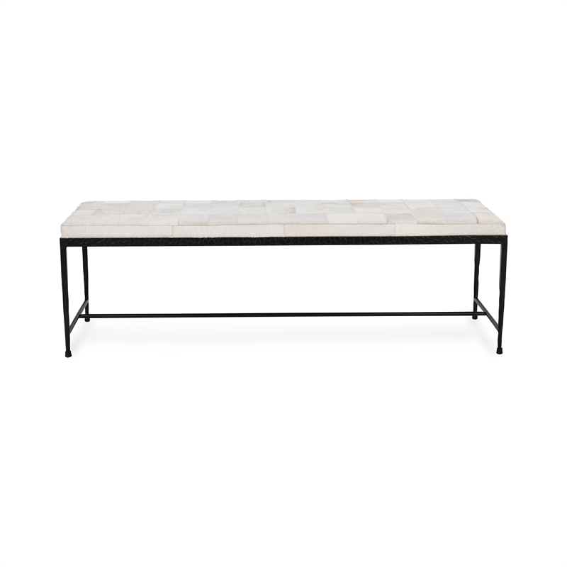 Classic Home Achen Ivory Hair on Hide 60in Iron Bench