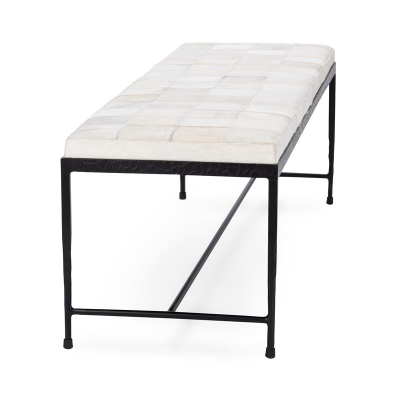 Classic Home Achen Ivory Hair on Hide 60in Iron Bench