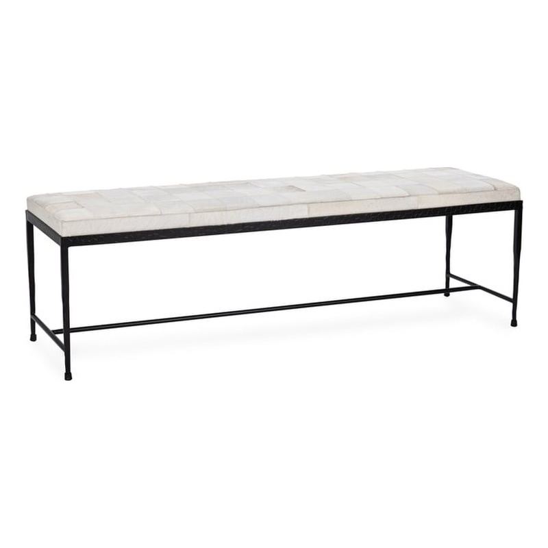Classic Home Achen Ivory Hair on Hide 60in Iron Bench