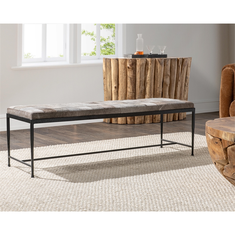 Classic Home Achen Gray Hair on Hide 60in Iron Bench